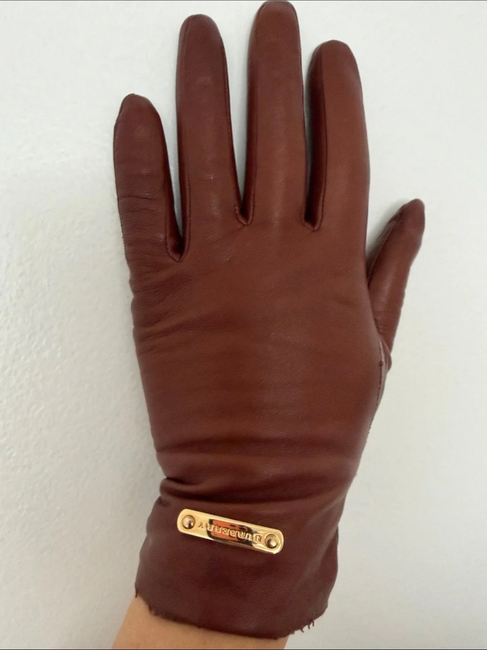Burberry Brown Leather Gloves Nova Check Lining Women’s Size 7.5